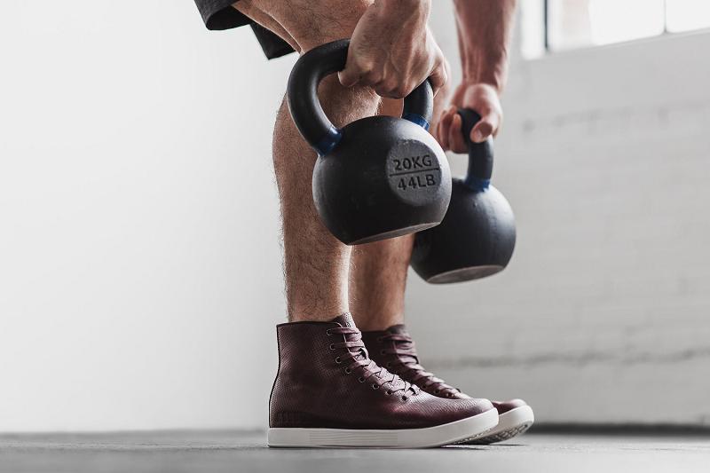 Burgundy Nobull High-Top Burgundy Leather Men's Trainers | CA X1407Y